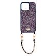 Чехол для iPhone 14 Pro Bling World Grainy Diamonds с ремешком Purple/Silver