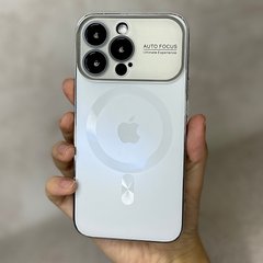 Чехол для iPhone 14 Plus Стеклянный матовый + стекло на камеру Camera Lens Glass matte case with Magsafe White