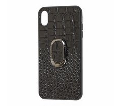 Чехол для iPhone Xs Max Genuine Leather Croco черный