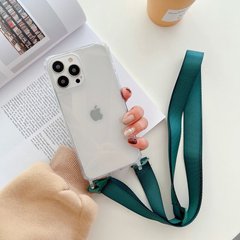 Чехол для iPhone 14 Pro Max прозрачный с ремешком Forest Green