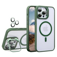 Чехол с подставкой для iPhone 14 Pro Max Lens Shield Magsafe + Линзы на камеру (Зеленый / Green)