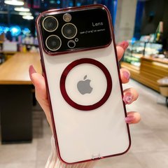 Чехол для Iphone 14 Pro Max Camera Lens Protection with MagSafe + стекло на камеру Red