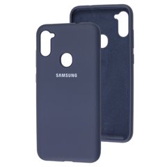 Чехол для Samsung Galaxy A11 / M11 Silicone Full темно-синий  c закрытым низом и микрофиброю