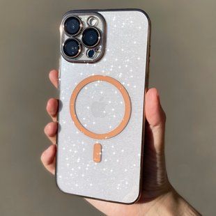 Чехол с блестками для Iphone 13 Pro Brilliant Magsafe Case + защита камеры Gold