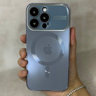 Чохол для iPhone 14 Pro Max Скляний матовий + скло на камеру Camera Lens Glass matte case with Magsafe Blue