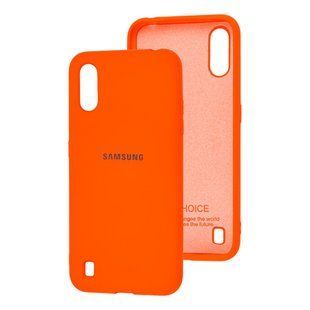 Чохол для Samsung Galaxy A01 (A015) Silicone Full помаранчевий з закритим низом і мікрофіброю