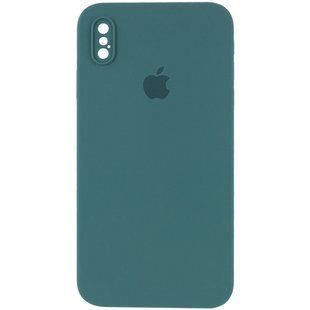 Чехол для iPhone X/Xs Silicone Full camera закрытый низ + защита камеры (Зеленый / Pine green) квадратные борты