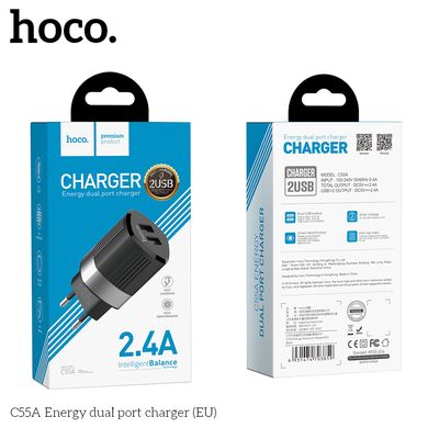 Адаптер сетевой HOCO Energy C55A |2USB, 2.4A|	black