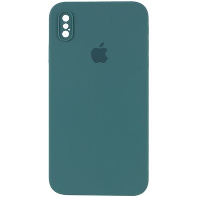 Чехол для iPhone X/Xs Silicone Full camera закрытый низ + защита камеры (Зеленый / Pine green) квадратные борты