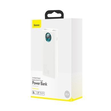 УМБ Baseus Amblight Digital Display Quick Charge Power Bank 30000mAh |4USB/Type-C/Lightning, 6A/65W, QC/PD| (PPLG-A02) White