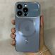 Чехол для iPhone 14 Pro Max Стеклянный матовый + стекло на камеру Camera Lens Glass matte case with Magsafe Blue