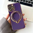 Чехол для iPhone 15 Pro Max Glitter Holder Case Magsafe с кольцом подставкой + стекло на камеру Deep Purple
