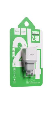 Адаптер сетевой Hoco Micro cable C22A |1USB, 2.4А| white
