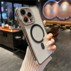 Чехол с блестками, стразами для Iphone 13 Luxury Diamond Silver + защита камеры