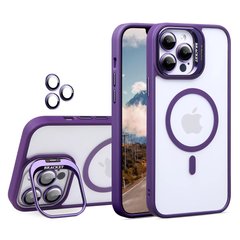 Чехол с подставкой для iPhone 12 / 12 Pro Lens Shield Magsafe + Линзы на камеру (Фиолетовый / Purple)