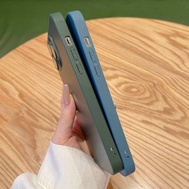Чехол для Iphone 13 Стеклянный матовый + стекло на камеру TPU+Glass Sapphire matte case Titan Blue