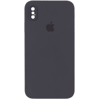 Чехол для iPhone X/Xs Silicone Full camera закрытый низ + защита камеры (Серый / Dark Gray) квадратные борты