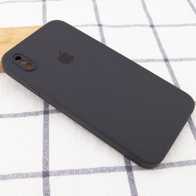 Чехол для iPhone X/Xs Silicone Full camera закрытый низ + защита камеры (Серый / Dark Gray) квадратные борты