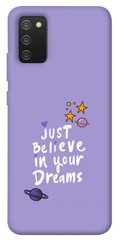 Чехол для Samsung Galaxy A02s PandaPrint Just believe in your Dreams надписи