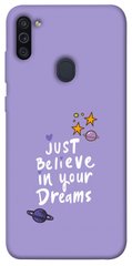 Чехол для Samsung Galaxy M11 PandaPrint Just believe in your Dreams надписи