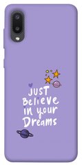 Чехол для Samsung Galaxy A02 PandaPrint Just believe in your Dreams надписи