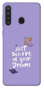 Чехол для Samsung Galaxy A21 PandaPrint Just believe in your Dreams надписи