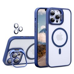 Чехол с подставкой для iPhone 12 / 12 Pro Lens Shield Magsafe + Линзы на камеру (Синий / Blue)