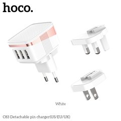Адаптер сетевой HOCO Detachable pin charger C83 3in1 (US/EU/UK) |3USB, 2.4A, 12W|	white