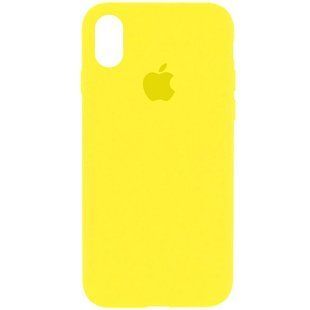 Чехол silicone case for iPhone X/XS с микрофиброй и закрытым низом Neon Yellow