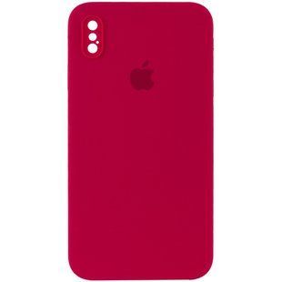 Чехол для iPhone X/Xs Silicone Full camera закрытый низ + защита камеры (Красный / Rose Red) квадратные борты