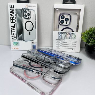 Противоударний прозрачный нежелтеющий чехол для iPhone 14 Pro Metal Frame Magsafe White