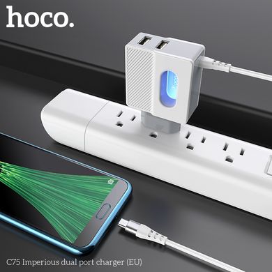 Адаптер сетевой HOCO Micro cable C75 |2USB, 2.4A|	white