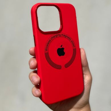 Чехол для iPhone 11 Silicone Case Full (Metal Frame and Buttons) with Magsafe с металлическими кнопками и рамкой Red