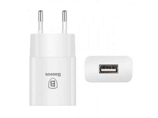 Мережевий зарядний пристрій адаптер Baseus Letour 1 USB 2.1A білий, Білий