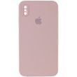 Чехол для iPhone X/Xs Silicone Full camera закрытый низ + защита камеры (Розовый / Pink Sand) квадратные борты
