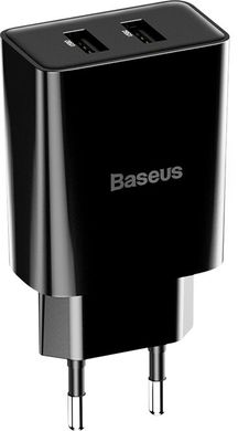 Адаптер мережевий BASEUS Lightning cable Speed ​​Mini Dual U Travel Charger | 2USB, 2A, 10.5W | чорний