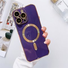 Чехол для iPhone 12 Pro Gold Plating with Magsafe + стекло на камеру Navy Blue