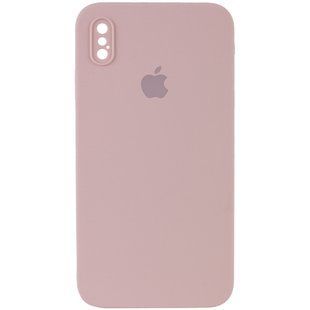 Чехол для iPhone X/Xs Silicone Full camera закрытый низ + защита камеры (Розовый / Pink Sand) квадратные борты