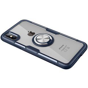 TPU+PC чехол Deen CrystalRing for Magnet (opp) для Apple iPhone X / XS (5.8") (Бесцветный / Темно-синий)