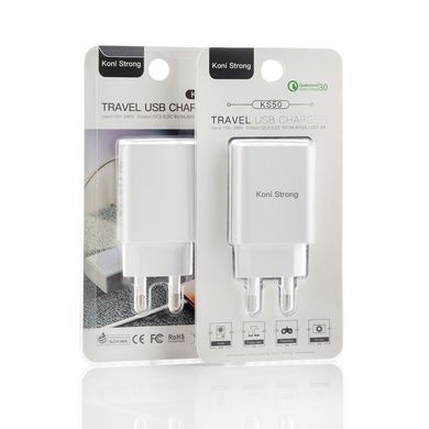 Адаптер мережевий KONI STRONG KS50 | QC3.0, 1USB, 3A | grey