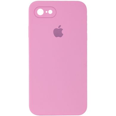 Чехол для Apple iPhone 7 / 8 / SE (2020) Silicone Full camera закрытый низ + защита камеры(Розовый / Light pink) квадратные борты