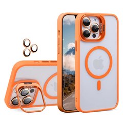 Чехол с подставкой для iPhone 12 Pro Max Lens Shield Magsafe + Линзы на камеру (Оранжевый / Orange)
