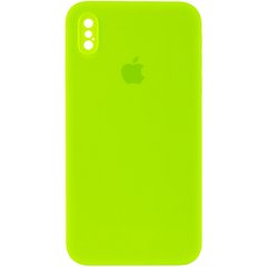Чехол для iPhone X/Xs Silicone Full camera закрытый низ + защита камеры (Салатовый / Neon green) квадратные борты
