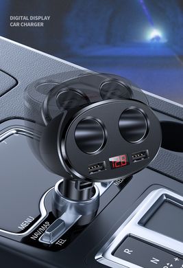 Адаптер автомобильный USAMS Dual USB & Cigarette Lighter Holes Digital Display Car Charger C16 US-CC099 |2USB, 96W/3.4A|	black