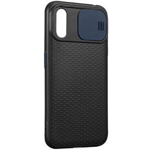 Чехол Camshield Black TPU со шторкой защищающей камеру для Apple iPhone X / XS (5.8") (Черный / Синий)
