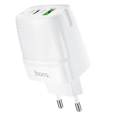 Адаптер сетевой HOCO Bright dual port charger C85A |1USB/1Type-C, 5A, PD20W/QC3.0|	white