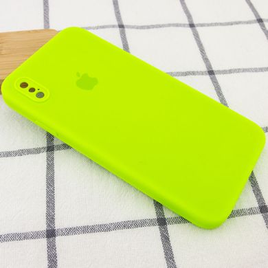 Чехол для iPhone X/Xs Silicone Full camera закрытый низ + защита камеры (Салатовый / Neon green) квадратные борты