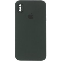 Чехол для iPhone X/Xs Silicone Full camera закрытый низ + защита камеры (Зеленый / Black Green) квадратные борты