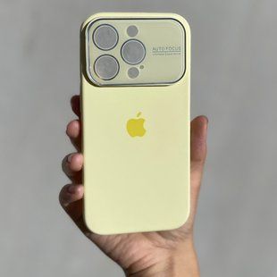 Чохол для iPhone 14 Pro Max Silicone case AUTO FOCUS + скло на камеру Yellow