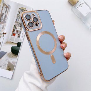 Чехол для iPhone 12 Pro Gold Plating with Magsafe + стекло на камеру Blue